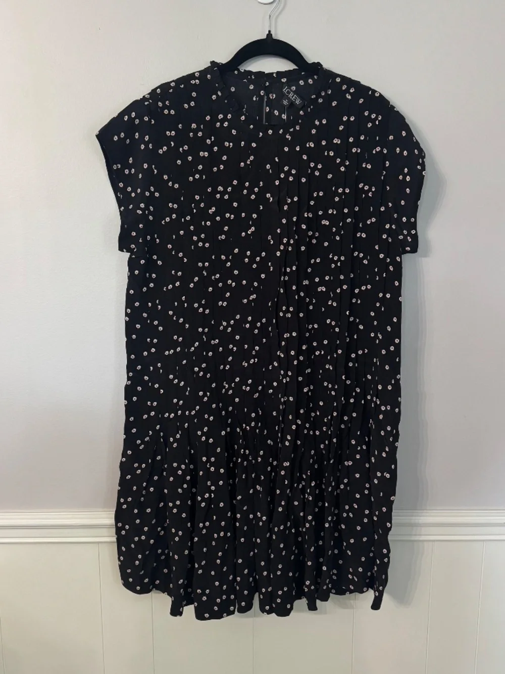 J.Crew Womens Black Ditsy Pintuck Shift Dress in Midnight Floral Print Sz XL NWT